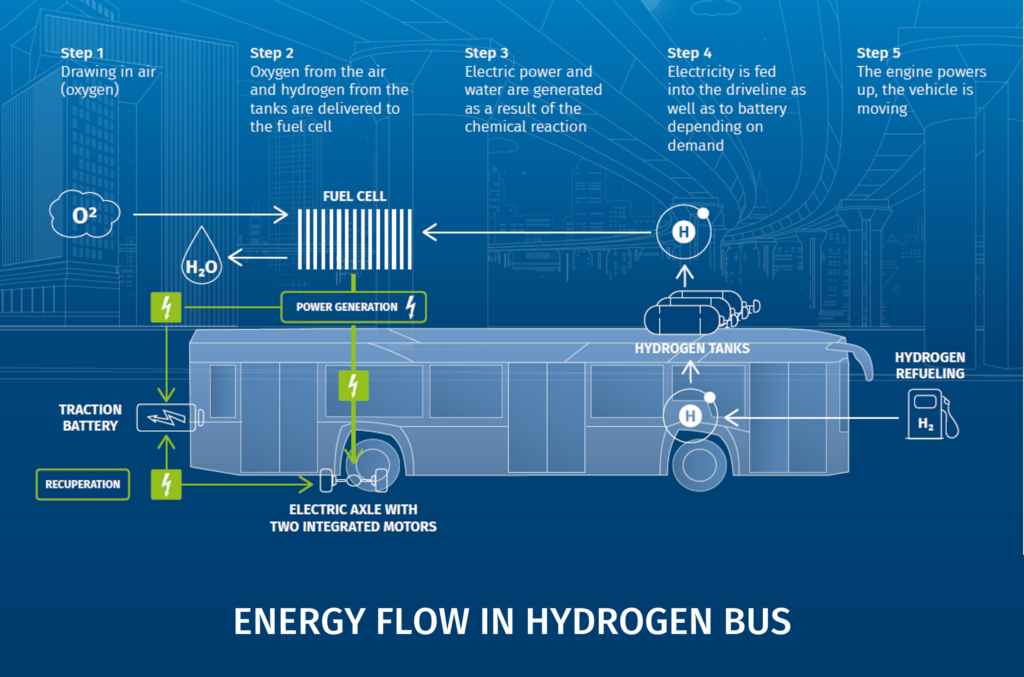 how does a hydrogen bus work